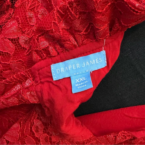 NWT Draper James Womens XXL Red Long Sleeve Dress Lace Overlay Holiday Neck Tie - Picture 10 of 14